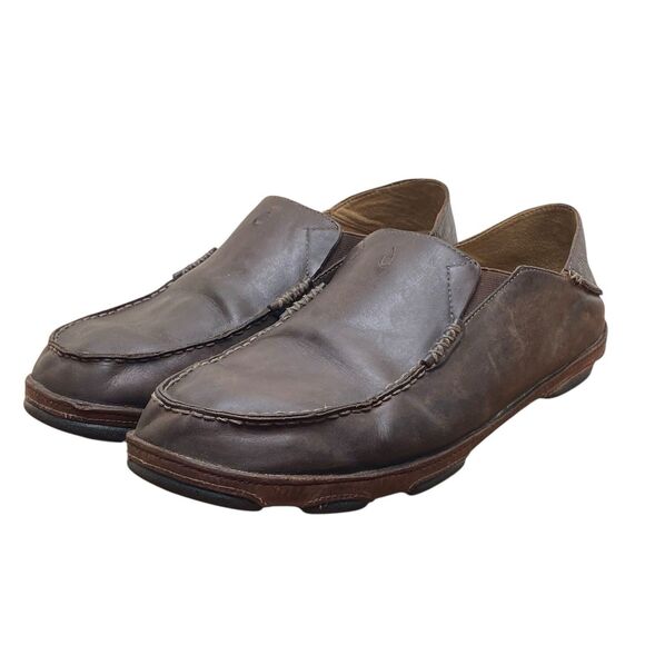 OLUKAI Moloa Men\'s Size 13 Brown Leather Slip‎ On Loafers Shoes main image 5